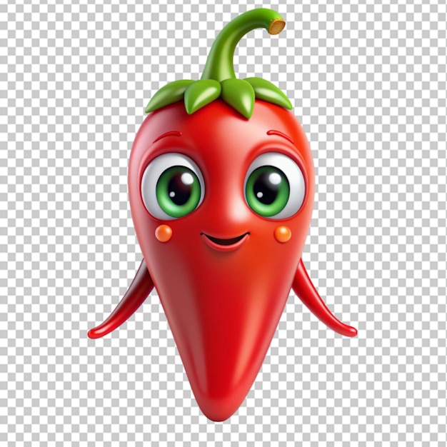 PSD cute cartoon chili pepper vegetable character on transparent background