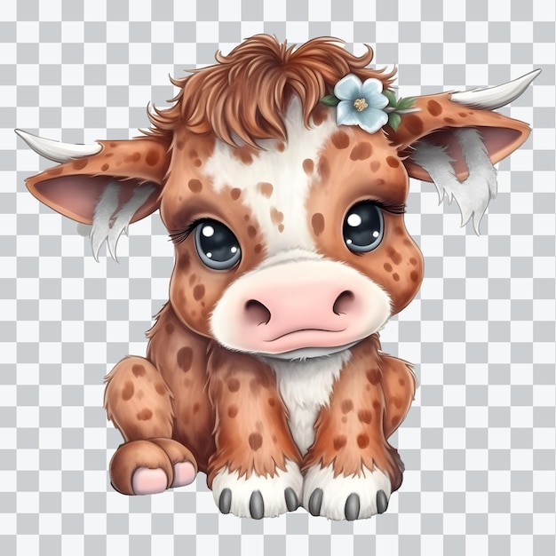 Cute cartoon cow sitting on a transparent background png