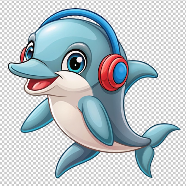 PSD cute cartoon dolphin with headphones