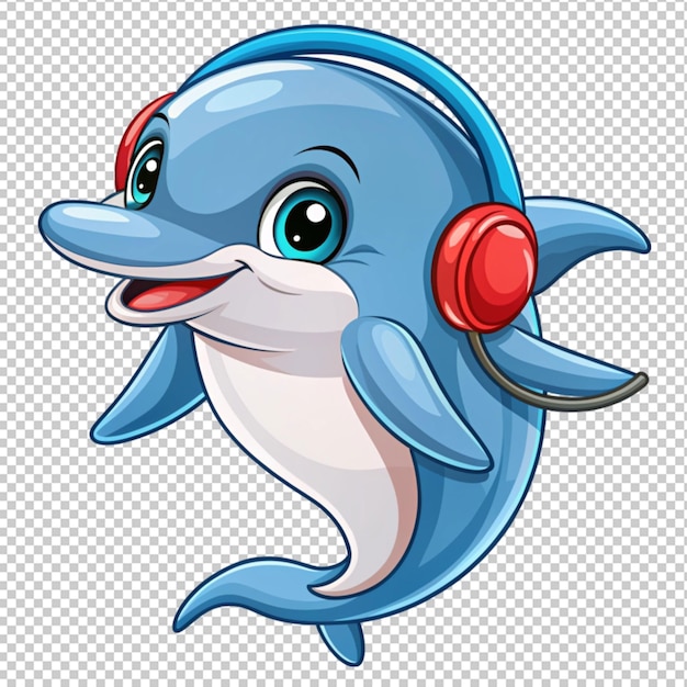 PSD cute cartoon dolphin with headphones