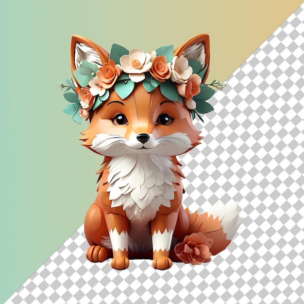 PSD cute cartoon fox with flower crown