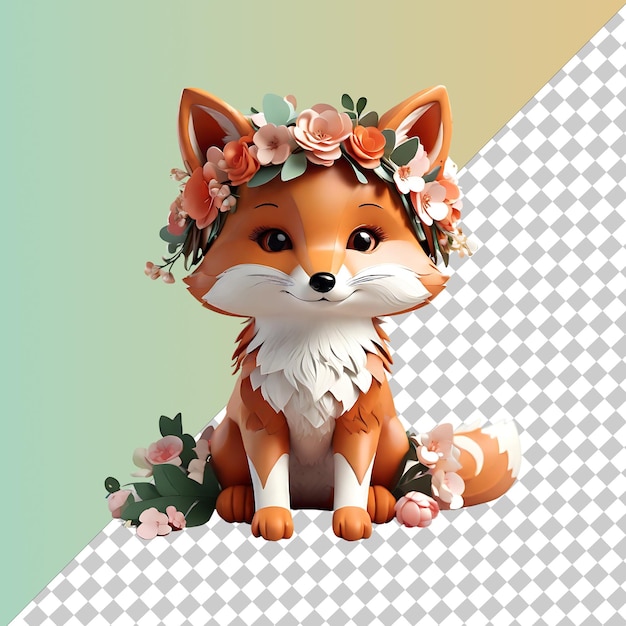 PSD cute cartoon fox with flower crown