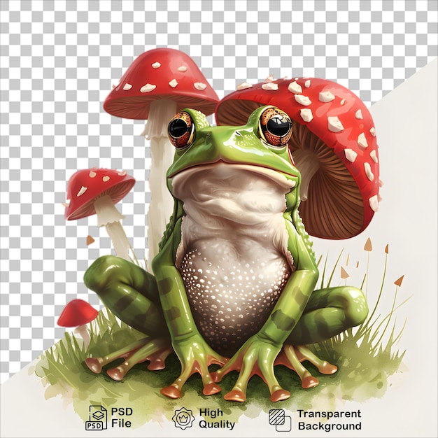 PSD cute cartoon frog with mushroom fantasy clipart