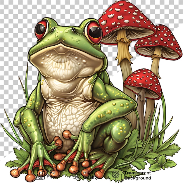 Cute Cartoon Frog with Mushroom Fantasy Clipart