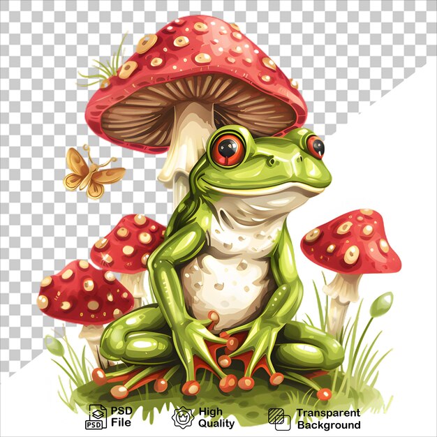 PSD cute cartoon frog with mushroom fantasy clipart