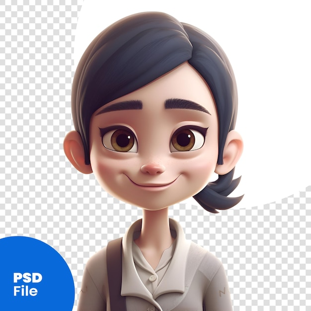 A cute cartoon girl in a business suit 3d rendering PSD template