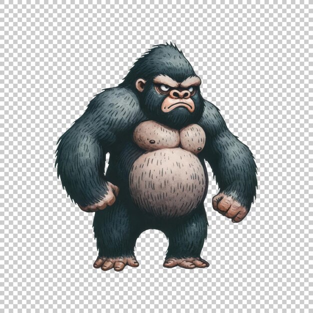 PSD cute cartoon gorilla with expressive face isolated on transparent background