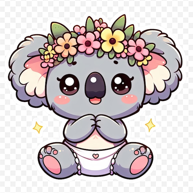 a cute cartoon koala with flowers on its head