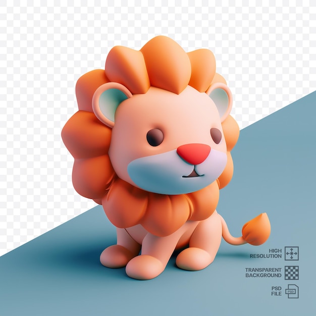 PSD cute cartoon lion on transparent background