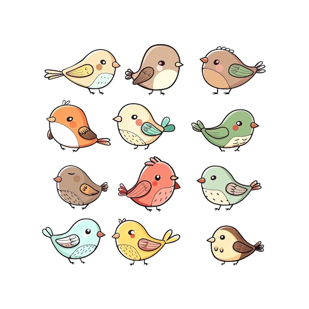 Cute Cartoon Little Birds Set Against Cartoon Illustration