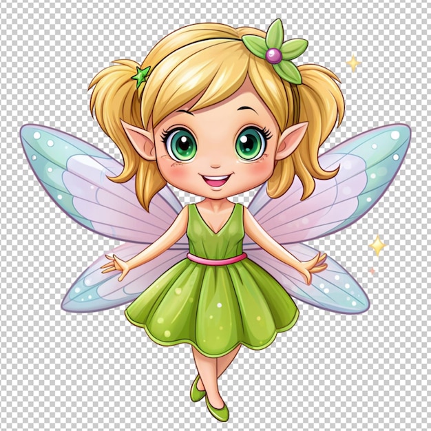 PSD cute cartoon little fairy on transparent background