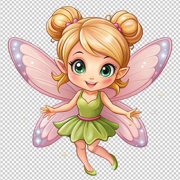 PSD cute cartoon little fairy on transparent background