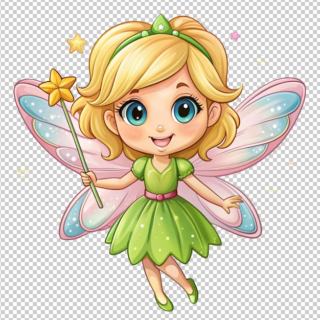 PSD cute cartoon little fairy on transparent background