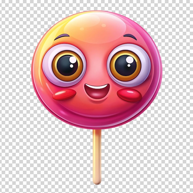 PSD cute cartoon lollipop candy character with big eyes isolated white background