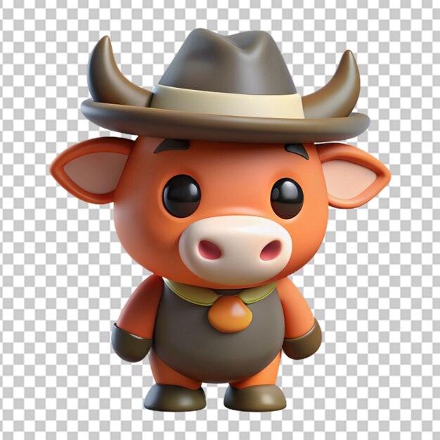 PSD a cute cartoon ox with a cowboy hat transparent background