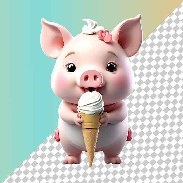 PSD cute cartoon pig eating ice cream