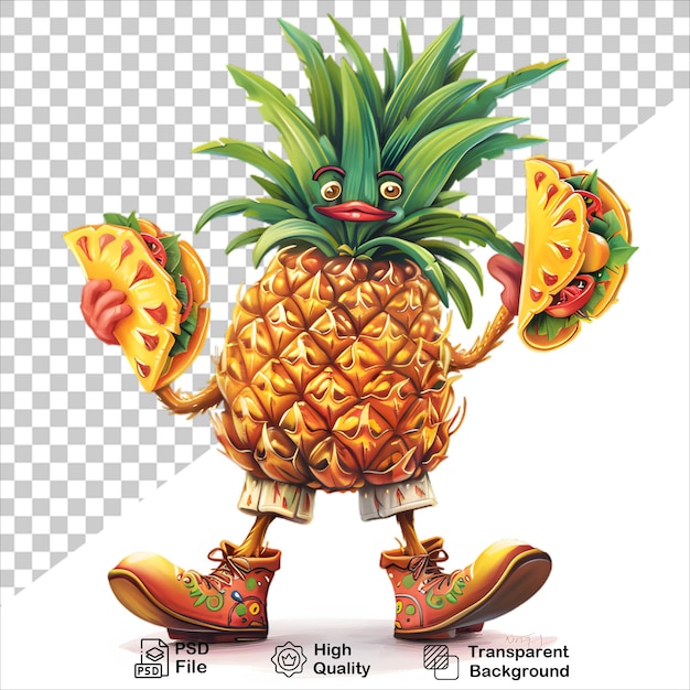 Cute Cartoon Pineapple Character on Transparent Background