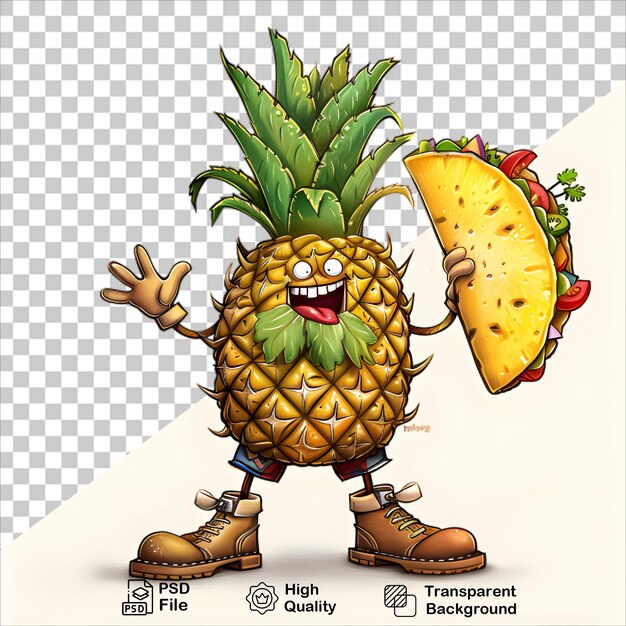 Cute Cartoon Pineapple Character on Transparent Background