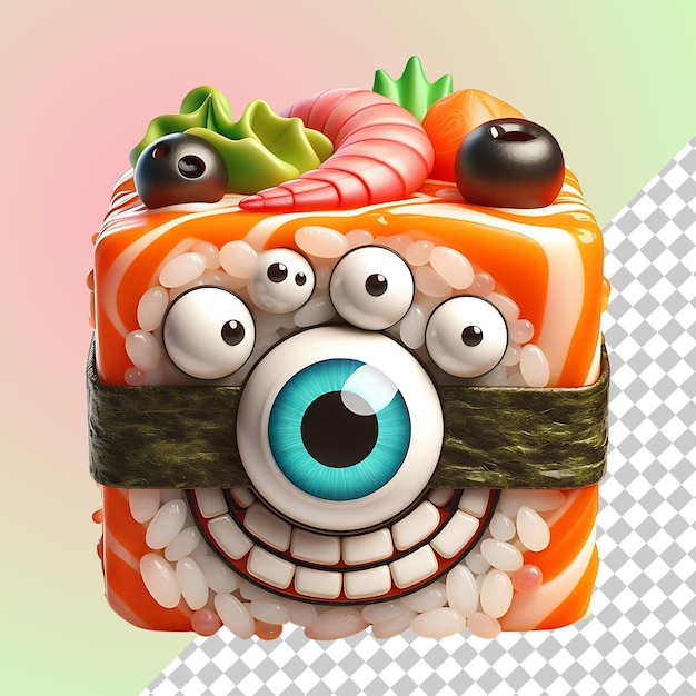 PSD cute cartoon sushi roll emoji with chopsticks