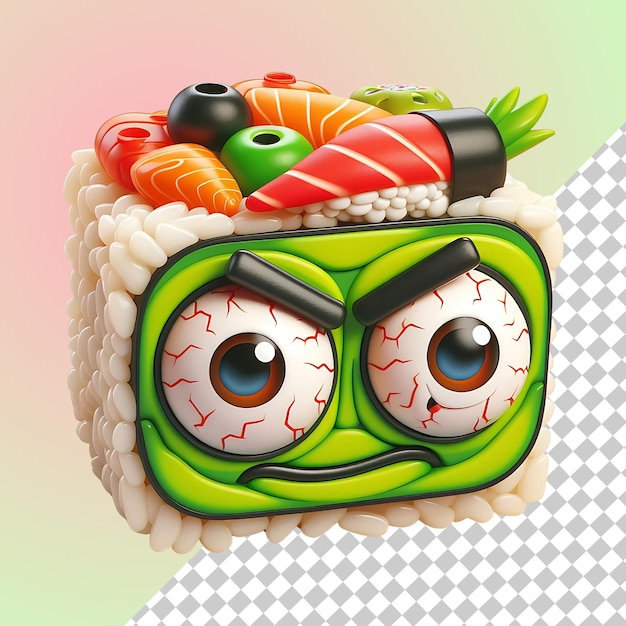 PSD cute cartoon sushi roll emoji with chopsticks