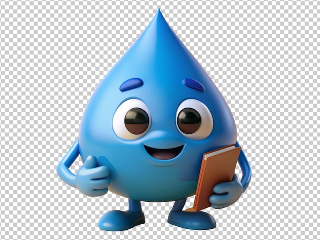 a cute cartoon water droplet with a book