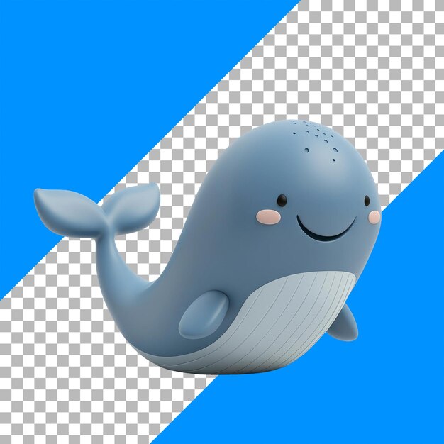 PSD cute cartoon whale on blue clean background with checkered pattern