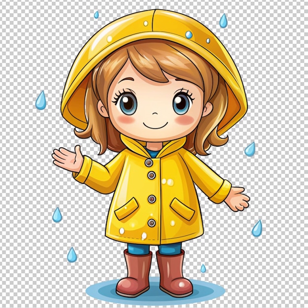 PSD cute cartoon woman wearing a raincoat on transparent background