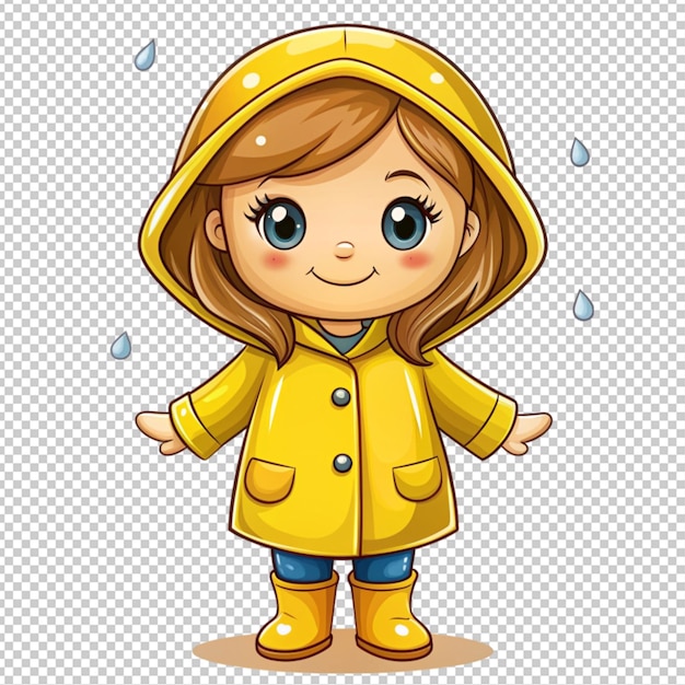 PSD cute cartoon woman wearing a raincoat on transparent background