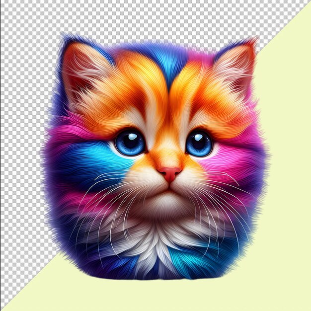 PSD a cute cat fluffy kitten with rainbow colors international cat day png psd transparent background