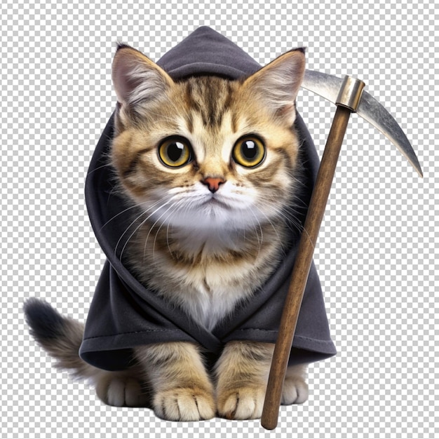 PSD cute cat grim reaper isolated on transparent background