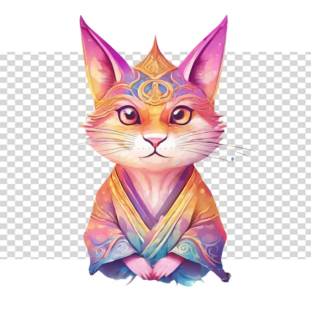 PSD cute cat with crown illustration on a transparent background