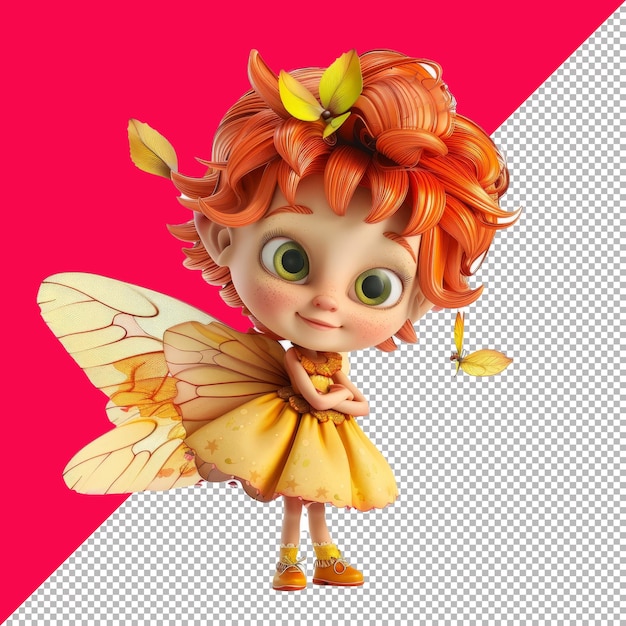 PSD cute cheerful fairie 3d cartoon isolated render transparent background png psd