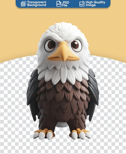 Cute Chibi Cartoon Animal Illustration 3D Render of a Bald Eagle