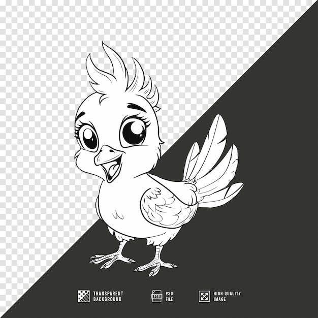 PSD cute chicken coloring cartoon pictures without background hd quality