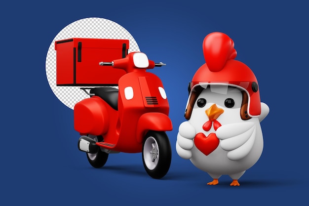 Cute chicken holding heart delivery chicken 3d rendering