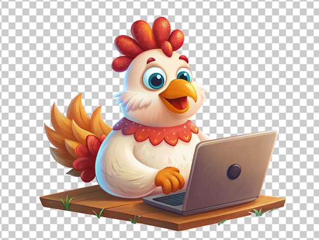 PSD cute chicken working on laptop