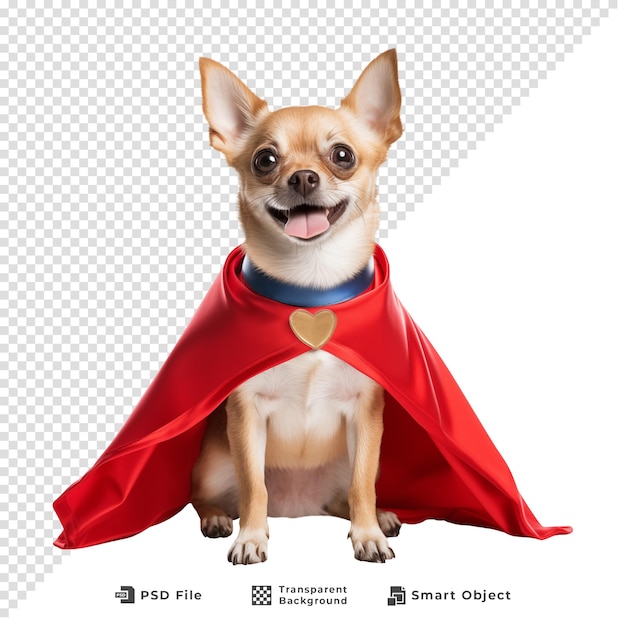 PSD cute chihuahua dog wearing superhero cape isolated on transparent background