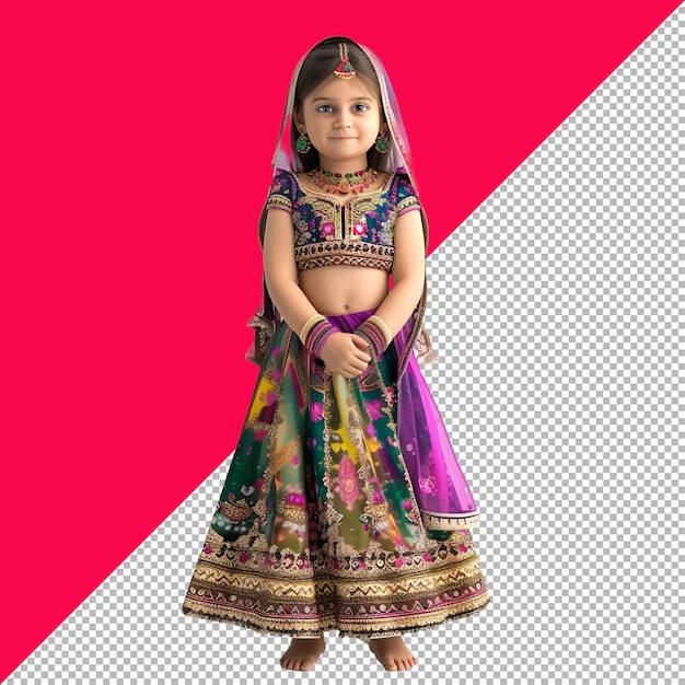 PSD cute child festival lehenga 3d isolated white background