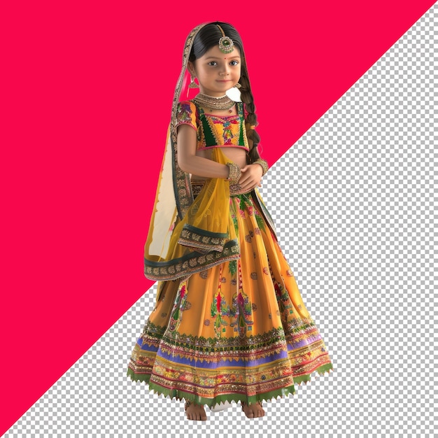 PSD cute child festival lehenga 3d isolated white background