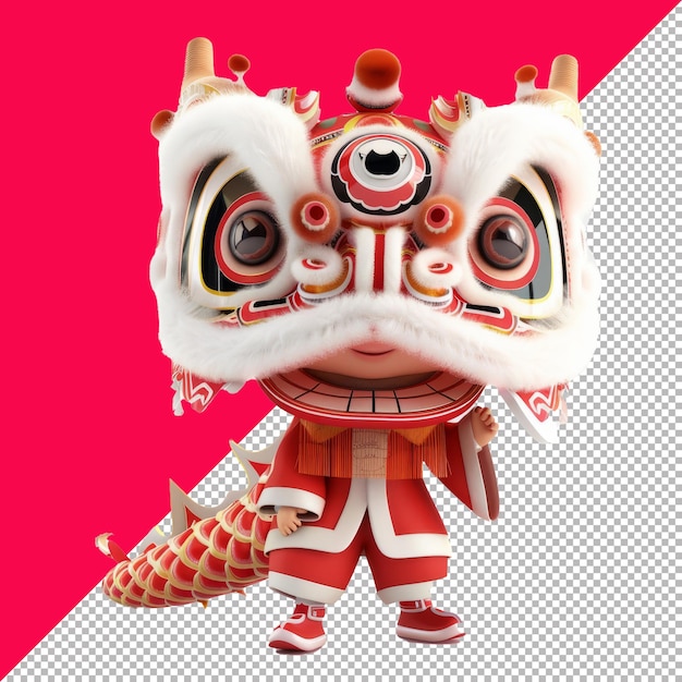 Cute Chinese New Year Dragon Dance Instructor 3D isolated transparent background PNG PSD