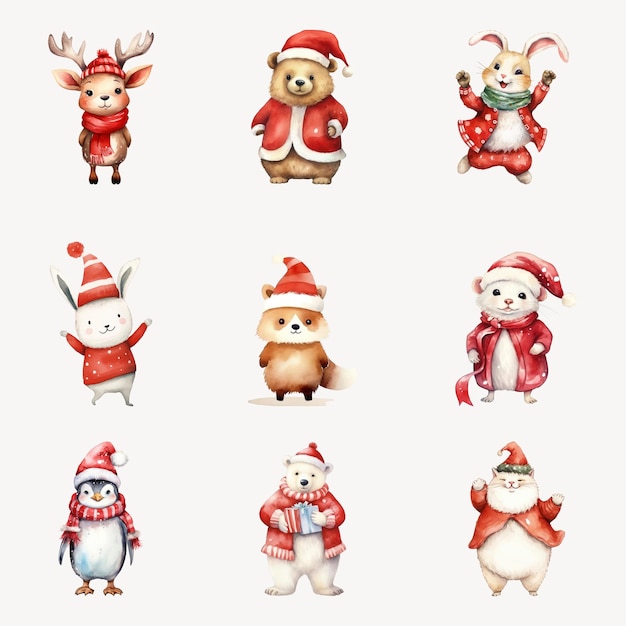 Cute Christmas animal characters set