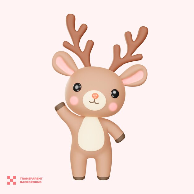 PSD cute christmas reindeer waving 3d render