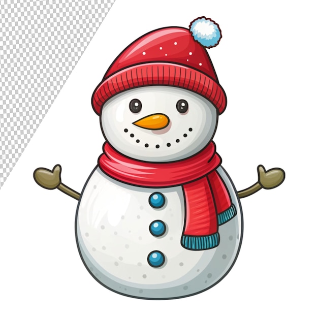 PSD cute christmas snowman in doodle style isolated on transparent background