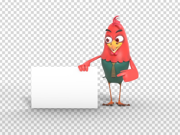 Cute Colorful 3D Character Mascot Illustration Holding and pointing at Banner with Transparent background