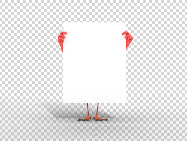 Cute Colorful 3D Character Mascot Illustration Holding White Blank Poster with Transparent background