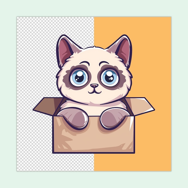 PSD a cute colorpoint shorthair cat stuck in cardboard isolated on a transparent background