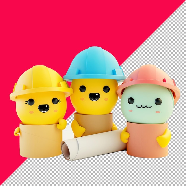 PSD cute construction paper 3d isolated render transparent background png psd