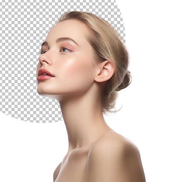 PSD cute cosmetic model with blonde hairs on transparent background