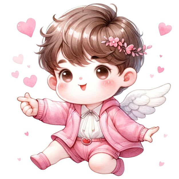 PSD cute cupid valentines day watercolor clipart illustration