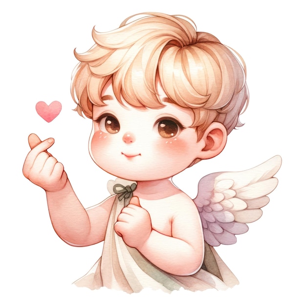 PSD cute cupid valentines day watercolor clipart illustration